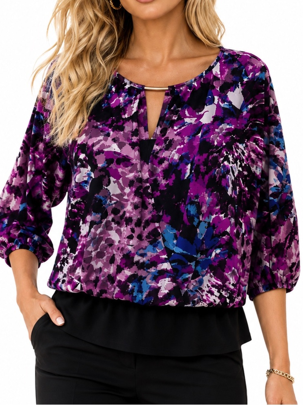 Jennifer Lopez Top Purple Blouse with Gold Accent S